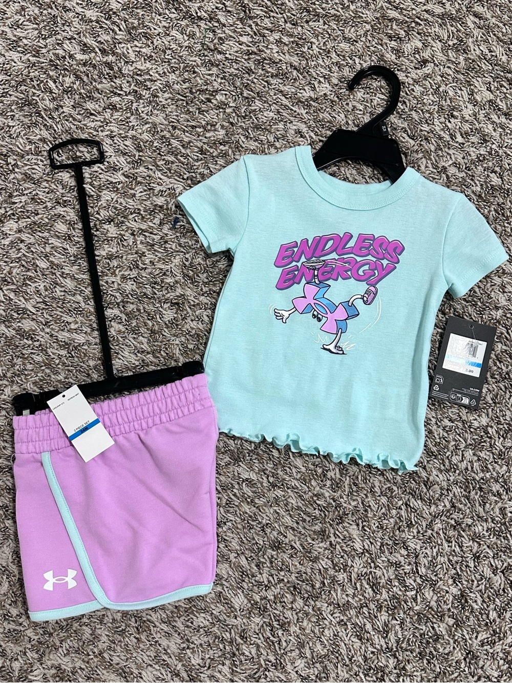 Under Armour Mint Green Tee & Lavender Athletic Shorts Set